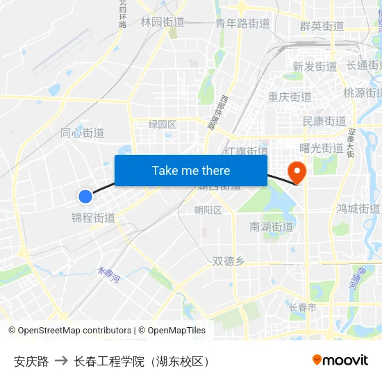 安庆路 to 长春工程学院（湖东校区） map