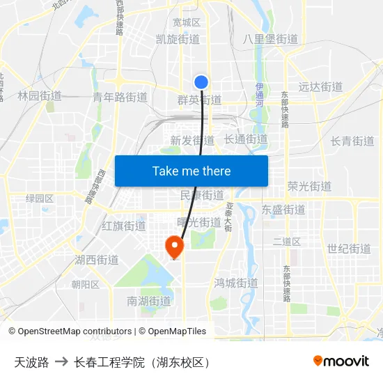 天波路 to 长春工程学院（湖东校区） map