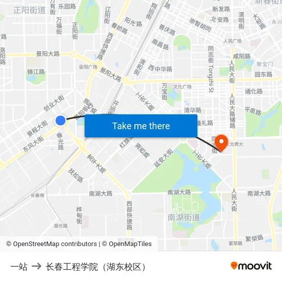 一站 to 长春工程学院（湖东校区） map