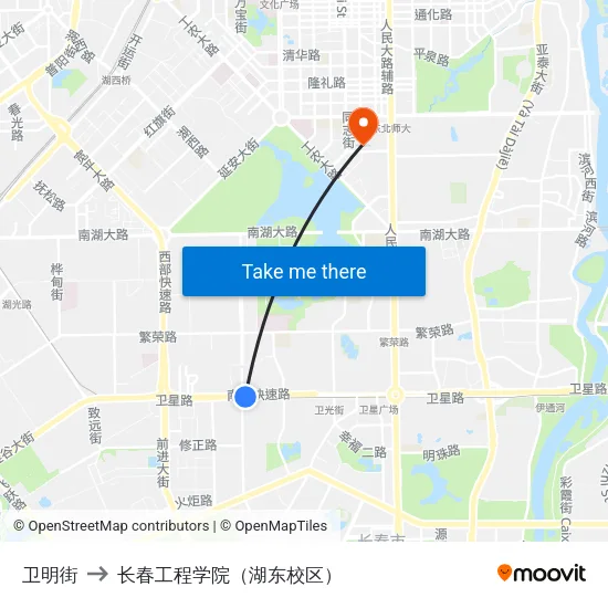 卫明街 to 长春工程学院（湖东校区） map
