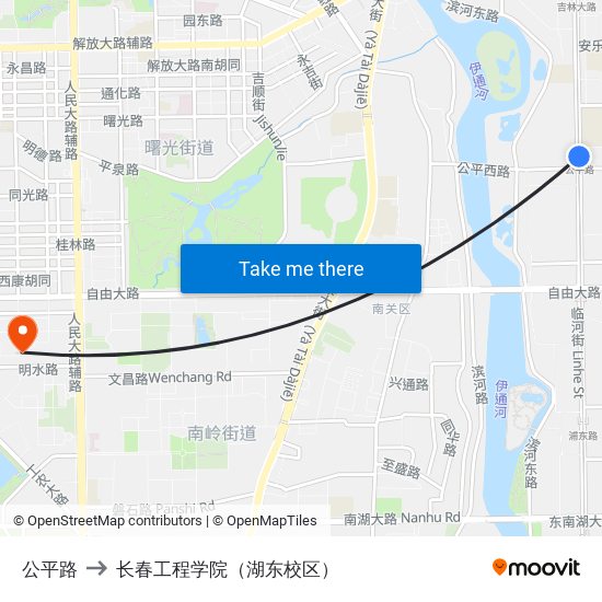 公平路 to 长春工程学院（湖东校区） map