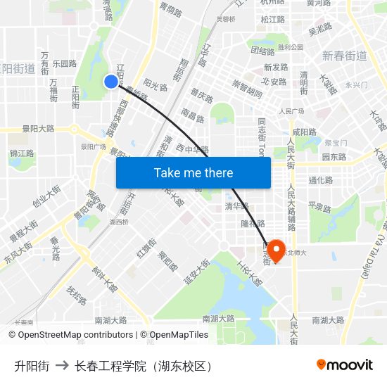 升阳街 to 长春工程学院（湖东校区） map