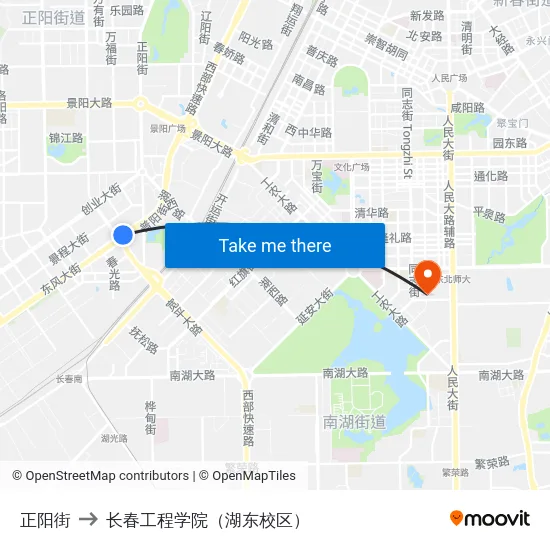 正阳街 to 长春工程学院（湖东校区） map
