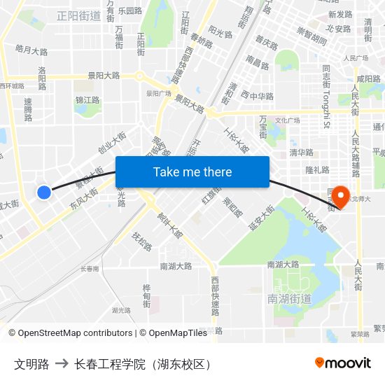 文明路 to 长春工程学院（湖东校区） map