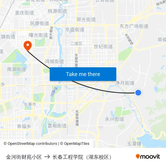 金河街财苑小区 to 长春工程学院（湖东校区） map