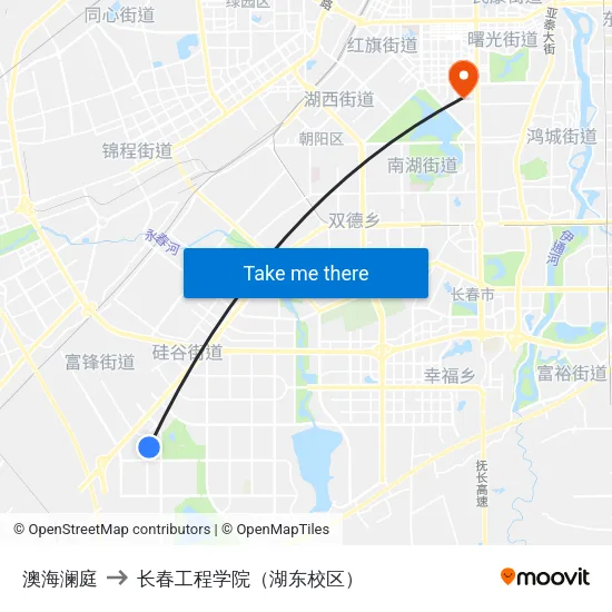 澳海澜庭 to 长春工程学院（湖东校区） map