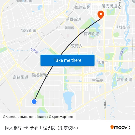 恒大雅苑 to 长春工程学院（湖东校区） map