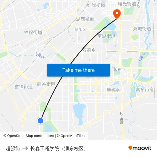 超强街 to 长春工程学院（湖东校区） map