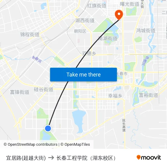 宜居路(超越大街) to 长春工程学院（湖东校区） map