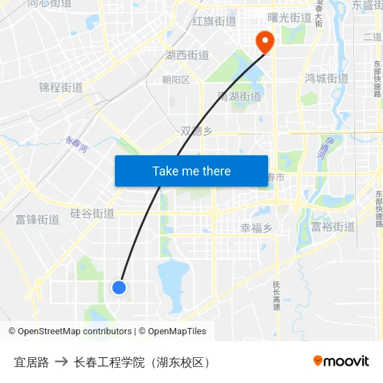 宜居路 to 长春工程学院（湖东校区） map
