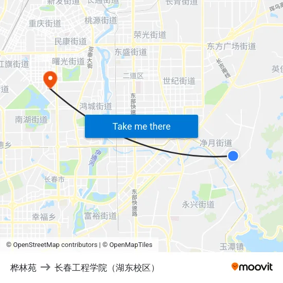 桦林苑 to 长春工程学院（湖东校区） map