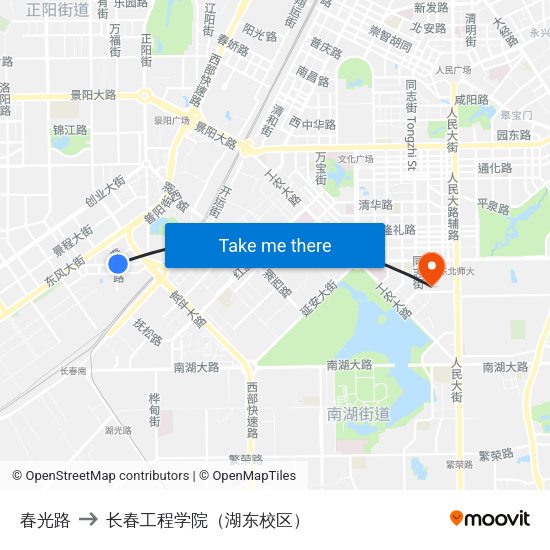春光路 to 长春工程学院（湖东校区） map