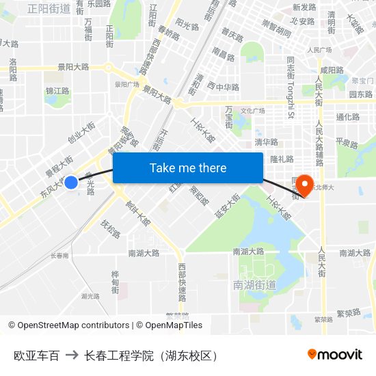 欧亚车百 to 长春工程学院（湖东校区） map