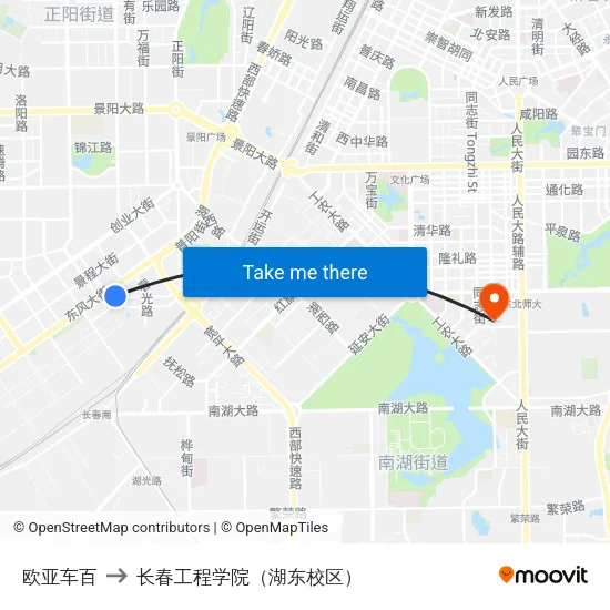 欧亚车百 to 长春工程学院（湖东校区） map