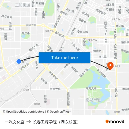 一汽文化宫 to 长春工程学院（湖东校区） map