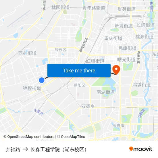 奔驰路 to 长春工程学院（湖东校区） map