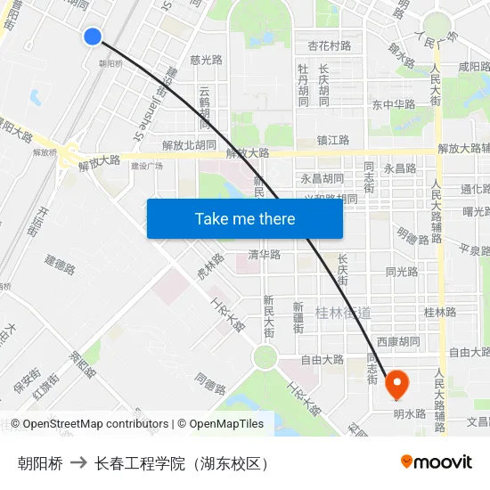 朝阳桥 to 长春工程学院（湖东校区） map