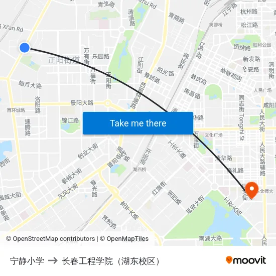 宁静小学 to 长春工程学院（湖东校区） map