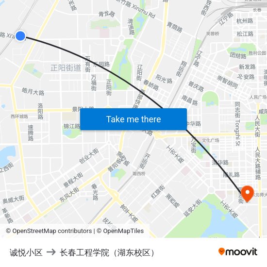 诚悦小区 to 长春工程学院（湖东校区） map