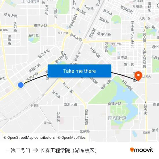 一汽二号门 to 长春工程学院（湖东校区） map