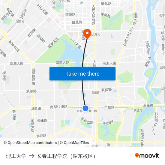 理工大学 to 长春工程学院（湖东校区） map