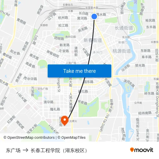 东广场 to 长春工程学院（湖东校区） map