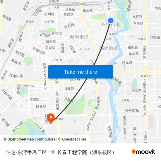 信达·东湾半岛二区 to 长春工程学院（湖东校区） map