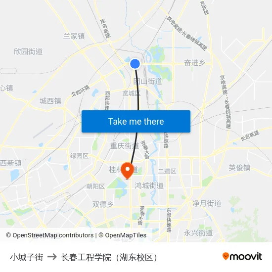 小城子街 to 长春工程学院（湖东校区） map