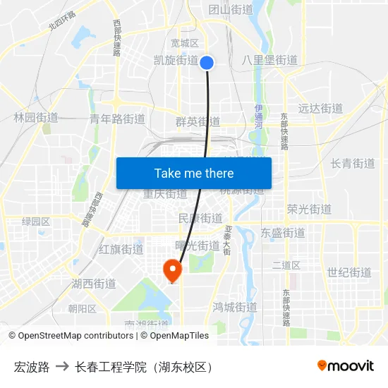 宏波路 to 长春工程学院（湖东校区） map