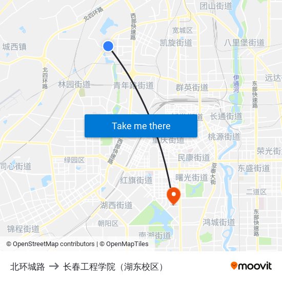 北环城路 to 长春工程学院（湖东校区） map