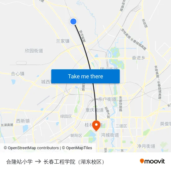 合隆站小学 to 长春工程学院（湖东校区） map
