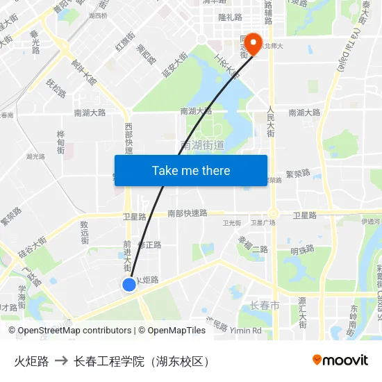 火炬路 to 长春工程学院（湖东校区） map