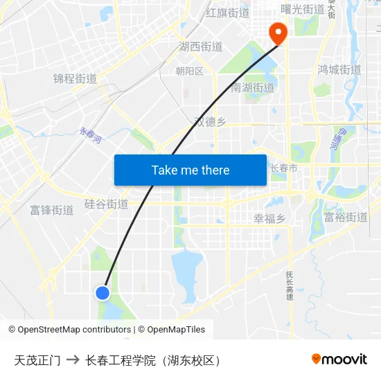 天茂正门 to 长春工程学院（湖东校区） map