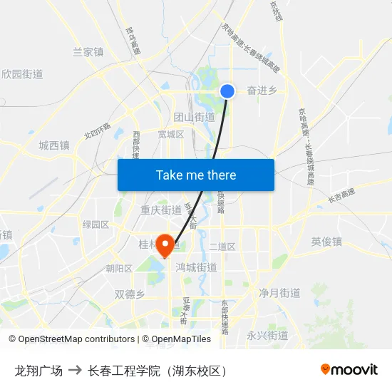 龙翔广场 to 长春工程学院（湖东校区） map