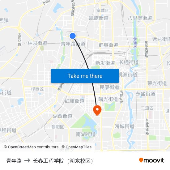 青年路 to 长春工程学院（湖东校区） map