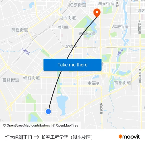 恒大绿洲正门 to 长春工程学院（湖东校区） map