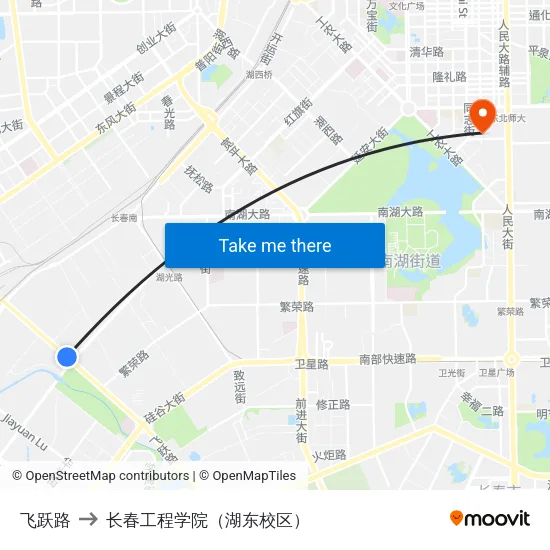 飞跃路 to 长春工程学院（湖东校区） map