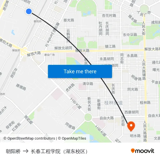 朝阳桥 to 长春工程学院（湖东校区） map