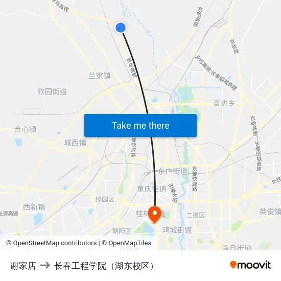 谢家店 to 长春工程学院（湖东校区） map