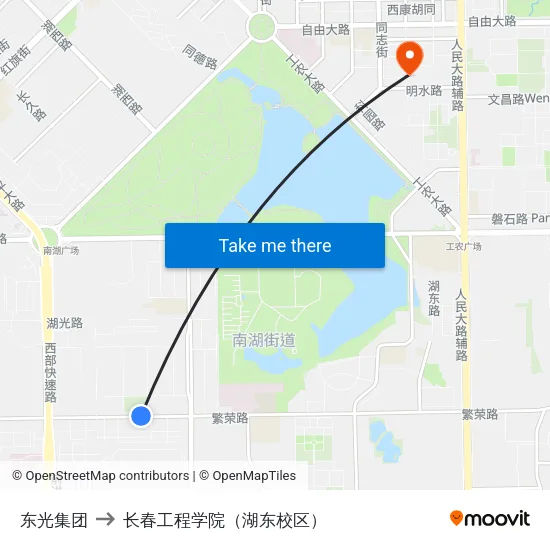 东光集团 to 长春工程学院（湖东校区） map