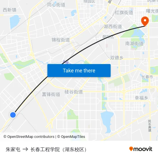 朱家屯 to 长春工程学院（湖东校区） map