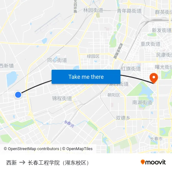 西新 to 长春工程学院（湖东校区） map