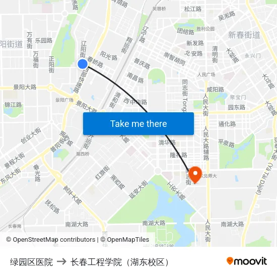 绿园区医院 to 长春工程学院（湖东校区） map