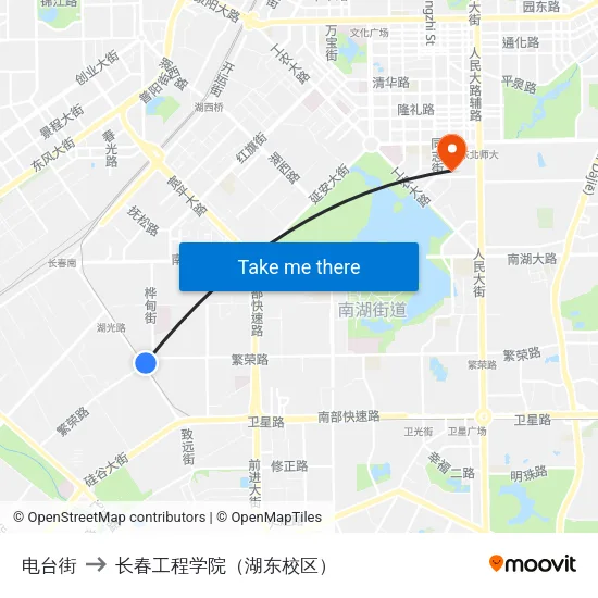 电台街 to 长春工程学院（湖东校区） map