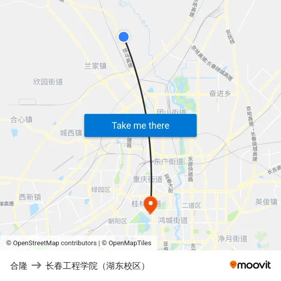 合隆 to 长春工程学院（湖东校区） map