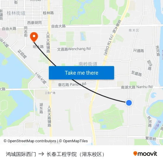 鸿城国际西门 to 长春工程学院（湖东校区） map