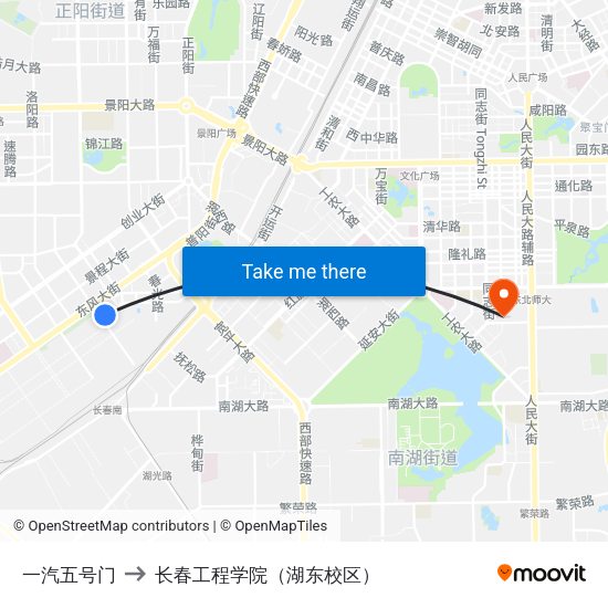 一汽五号门 to 长春工程学院（湖东校区） map