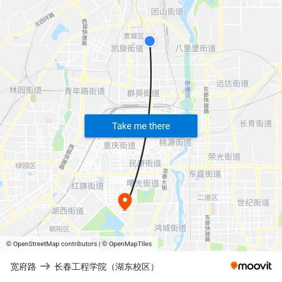 宽府路 to 长春工程学院（湖东校区） map