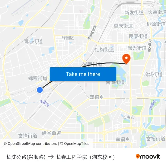 长沈公路(兴顺路) to 长春工程学院（湖东校区） map