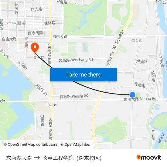 东南湖大路 to 长春工程学院（湖东校区） map